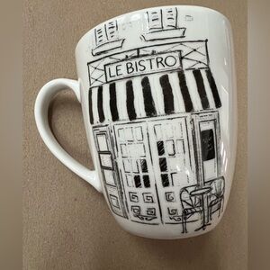 ELLE Bistro MUG street cafe “sketch” art 12 oz Cup Bakery Paris dining porcelain